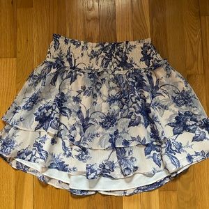 White and Blue Floral Ruffle Skirt